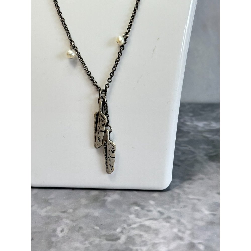 J Jill Long Layered Silver Necklace Southwestern Style With Feather Charms - Picture 3 of 12